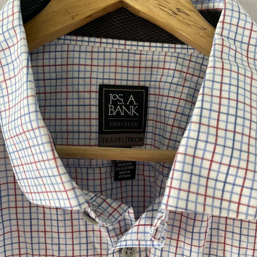 Jos. A. Bank Men's White Red Blue Plaid Long Sleeve Button-Up Shirt - Picture 2 of 5